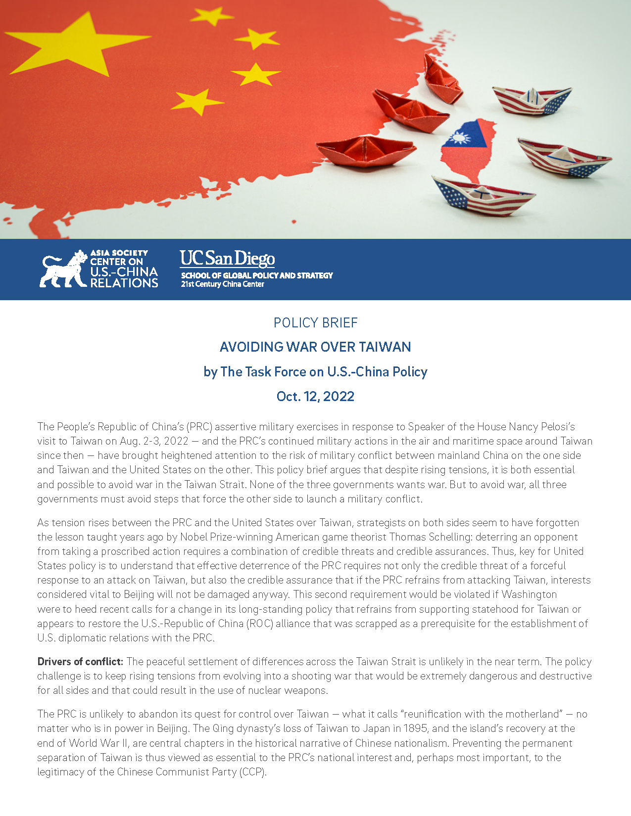 Cover report for Taiwan policy brief