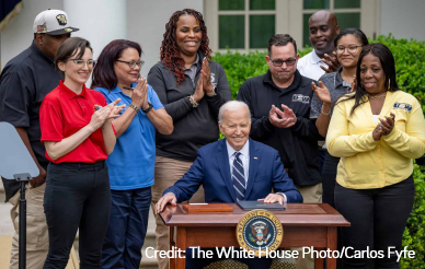 President Joe Biden signs a memorandum on increasing tariffs on China under Section 301 of the Trade Act of 1974, May 14, 2024, in the White House Rose Garden